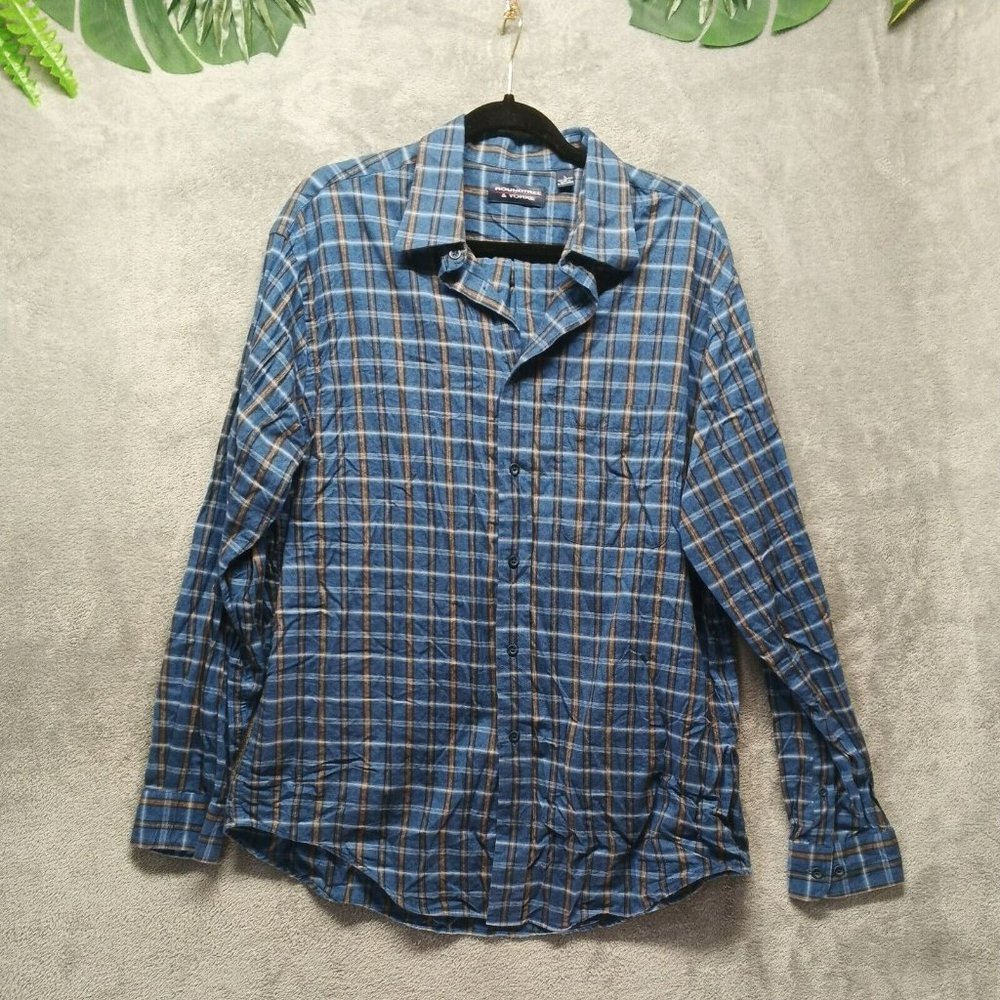 🍑Roundtree & York Men Shirt Casual Button-Up Pocket Plaid Cotton Large